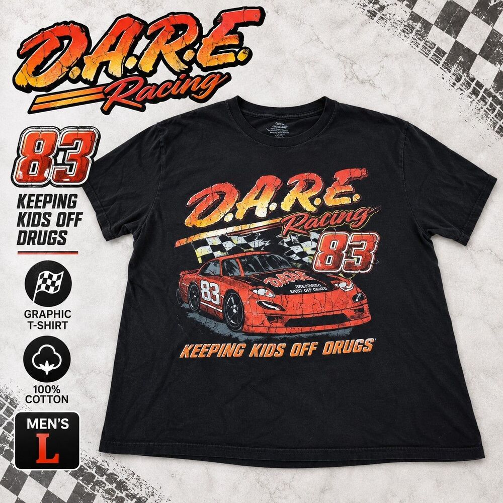 D.A.R.E. Racing 83 Men's L Black 100% Cotton Graphic T-Shirt